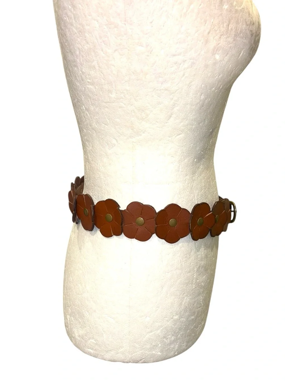 LN Lucky Brand Flower Festival Brown Leather Brass Adjustable Belt - S